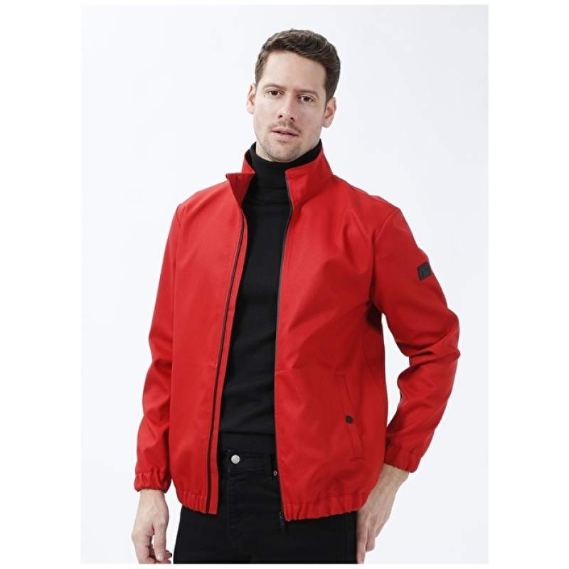 Factory High Collar Solid Red Men's Sweatmont LUCK