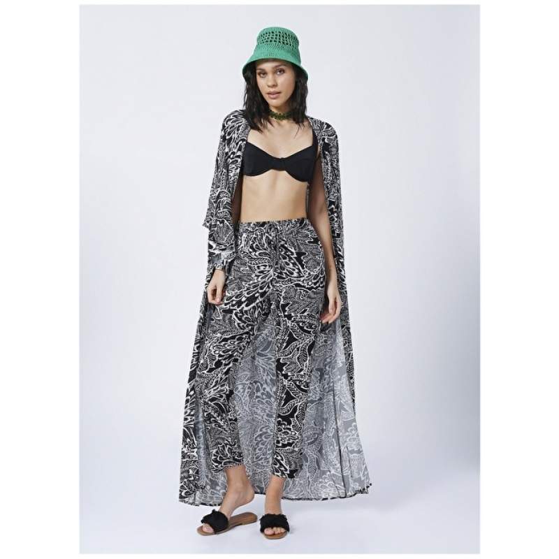 Factory Elastic Waist Basic Black - White Women's Trousers MRV-37