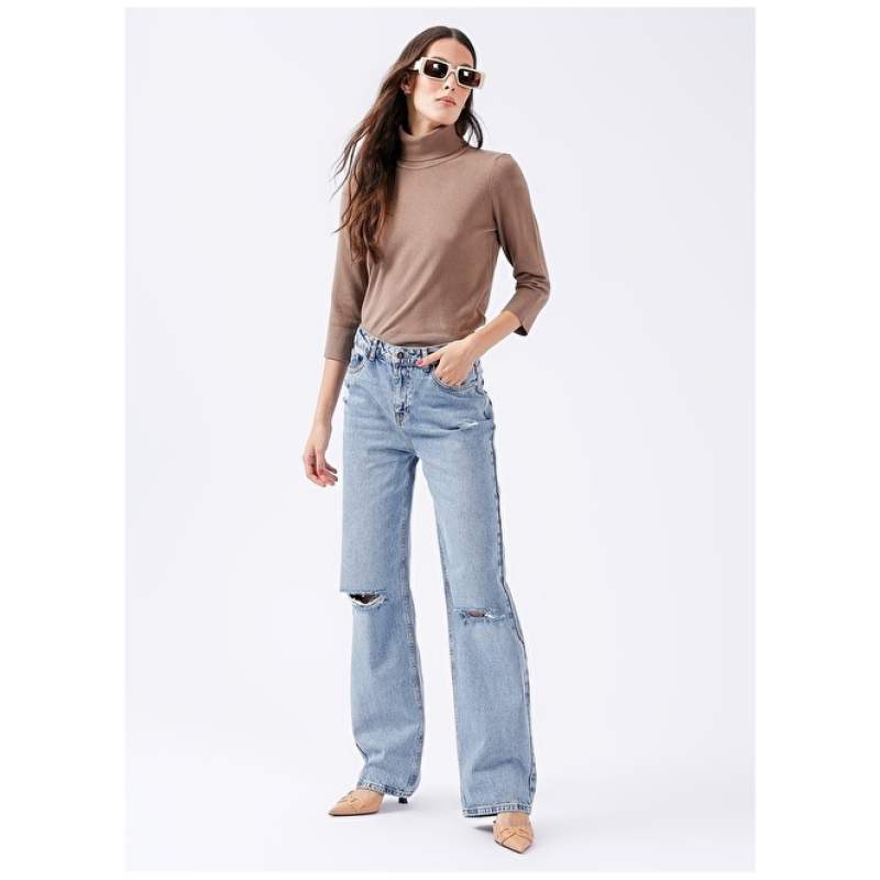Factory High Waist Wide Leg Wide Cut Open Indigo Women's Denim Trousers YASO Factory High Waist Wide Leg Wide Cut Open Indigo Women's Denim Trousers YASO