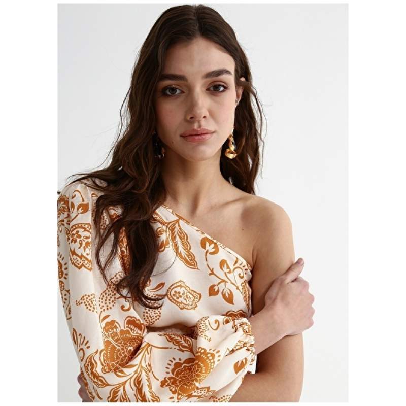 Factory One Shoulder Collar Patterned White - Yellow Women's Blouse SEZI