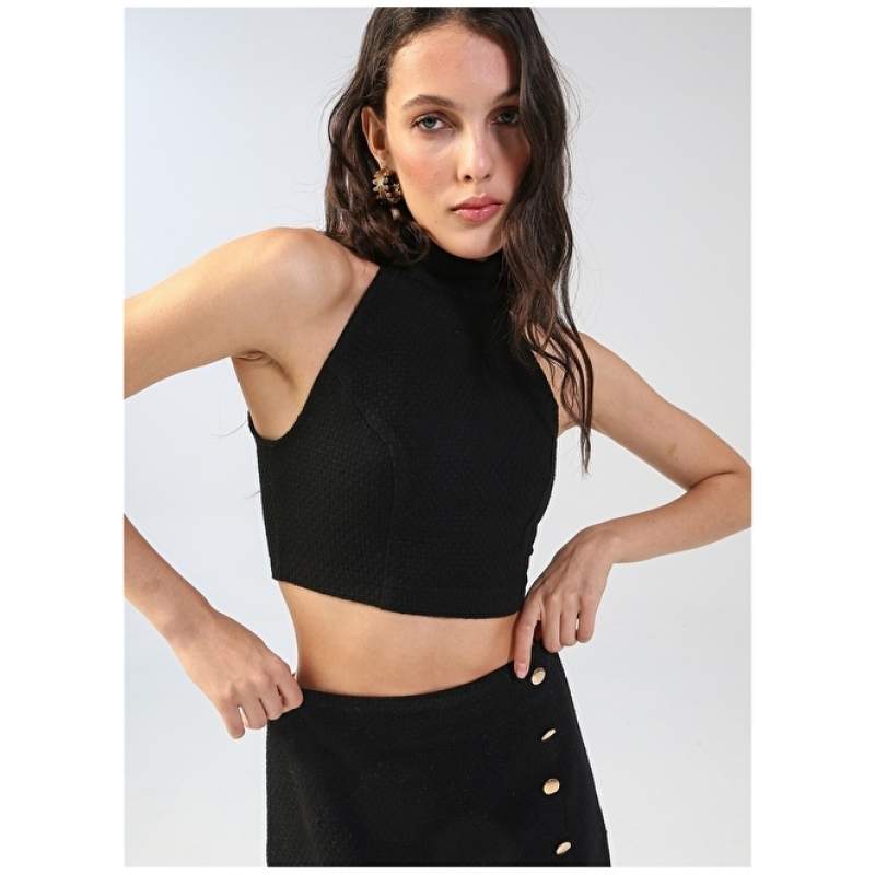 Factory Half Turtleneck Plain Black Women's Blouse VILLE