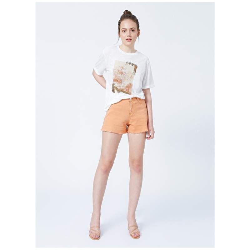 Factory Normal Waist Basic Orange Women's Shorts MARISSA