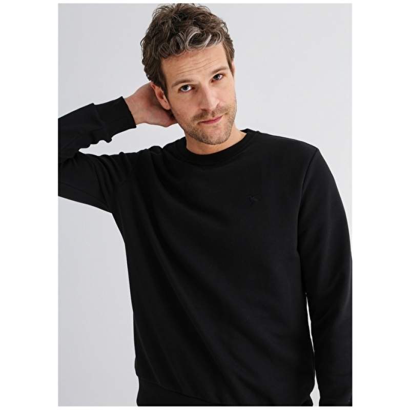 Factory Crew Neck Solid Black Men's Sweatshirt JOSEYY