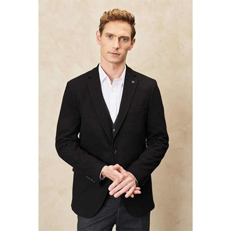 Slim Fit Mono Collar Patterned Vest Suit Slim Fit Mono Collar Patterned Vest Suit