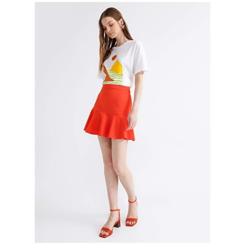 Factory Normal Waist Orange Women's Straight Mini Skirt DORFA