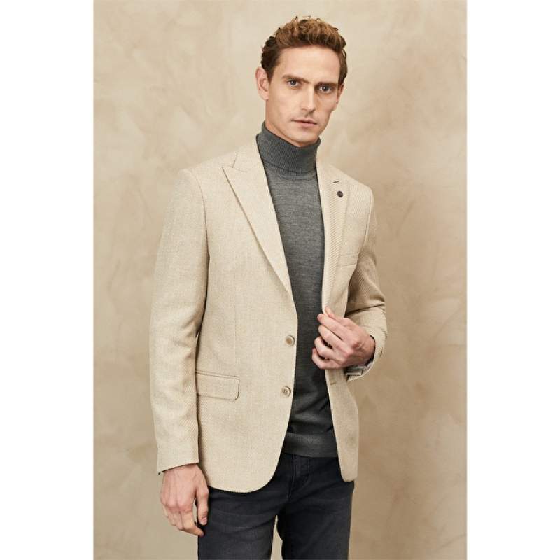 Slim Fit Slim Fit Swallow Collar Patterned Jacket