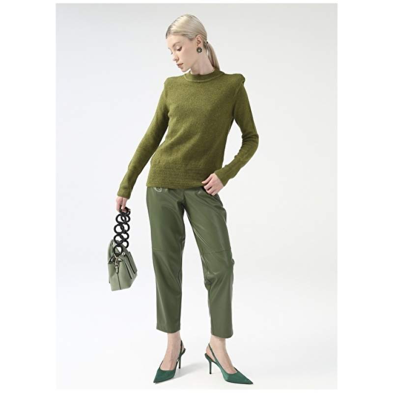 Factory Normal Waist Basic Green Women's Trousers YMN-16