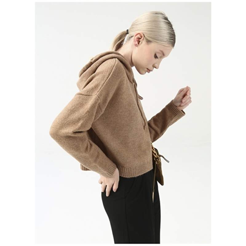 Factory Hooded Collar Plain Mink Women's Sweater TEMHA Factory Hooded Collar Plain Mink Women's Sweater TEMHA