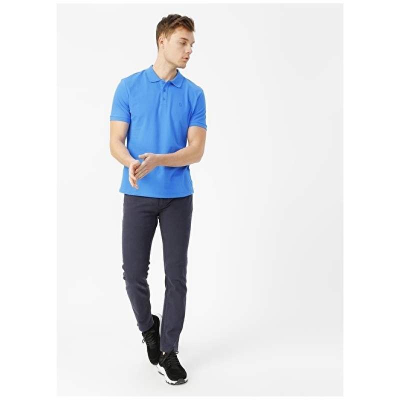 Factory Normal Waist Slim Fit Straight Navy Blue Men's Chino Pants DELTA-Y