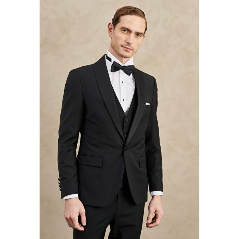 Slim Fit Mono Collar Woolen Vest Classic Tuxedo Suit Slim Fit Mono Collar Woolen Vest Classic Tuxedo Suit