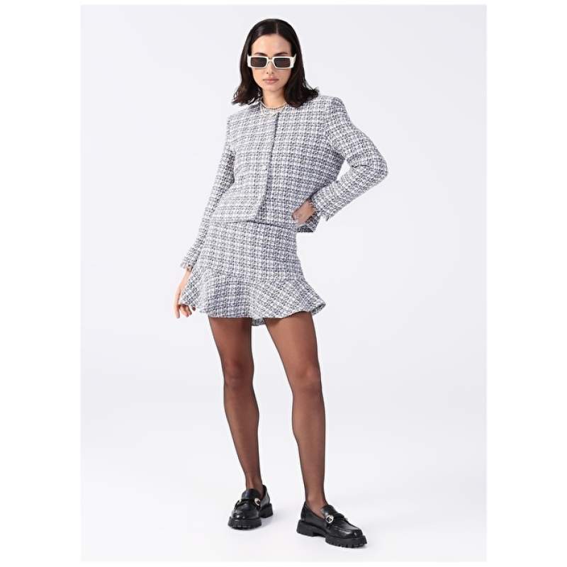 Factory Normal Waist White - Navy Tweed Women's Skirt ROTTER