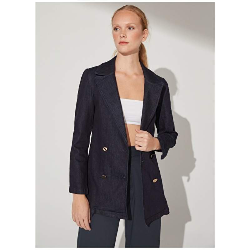 Factory Double Breasted Dark Indigo Women's Jacket HOMAN