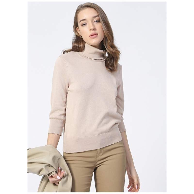 Factory Turtleneck Basic Beige Melange Women's Sweater