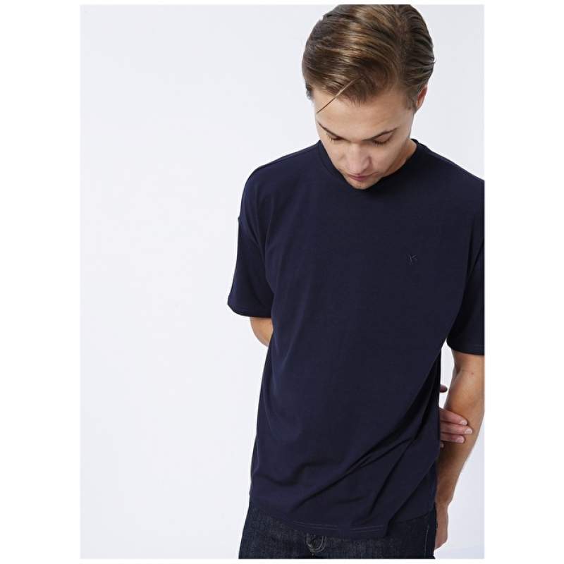 Factory O Neck Plain Navy Blue Men's T-Shirt ROMEO-OVER