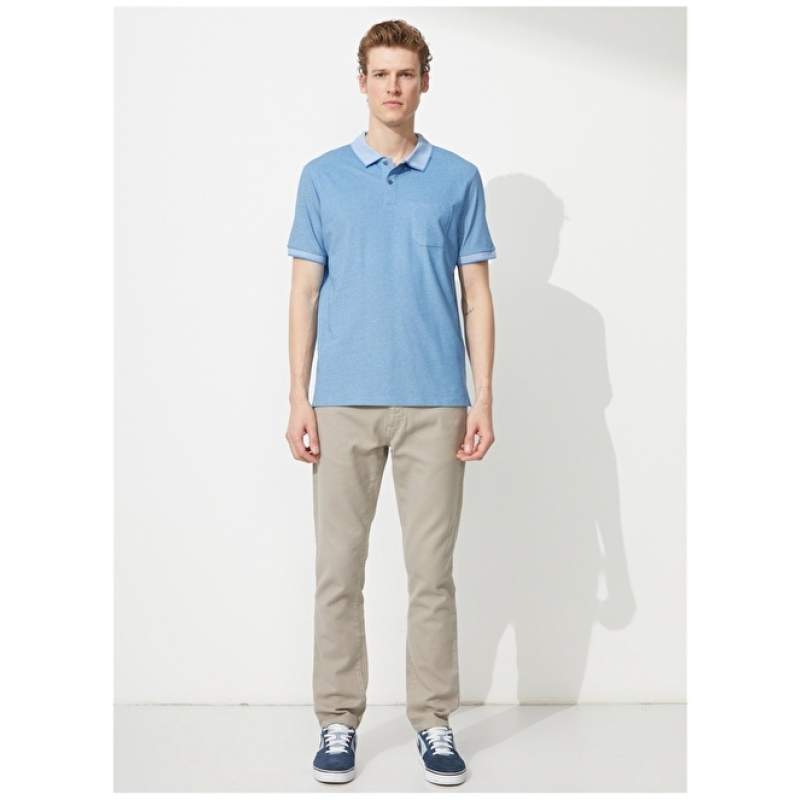 Altınyıldız Classics Polo Neck Indigo - White Men's T-Shirt 4A9000000004