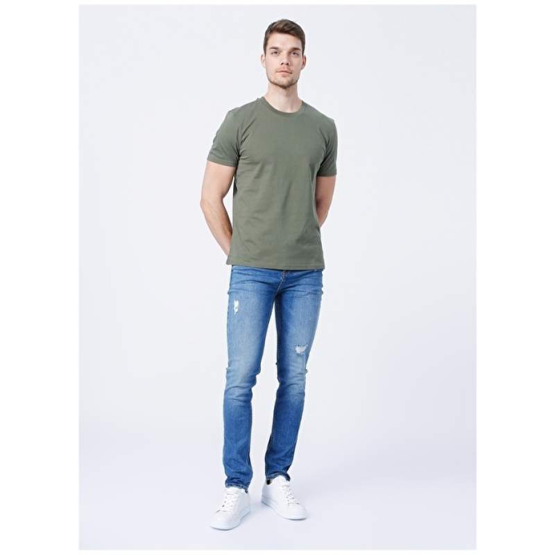 Factory Low Waist Slim Fit Blue Men's Denim Pants 5156