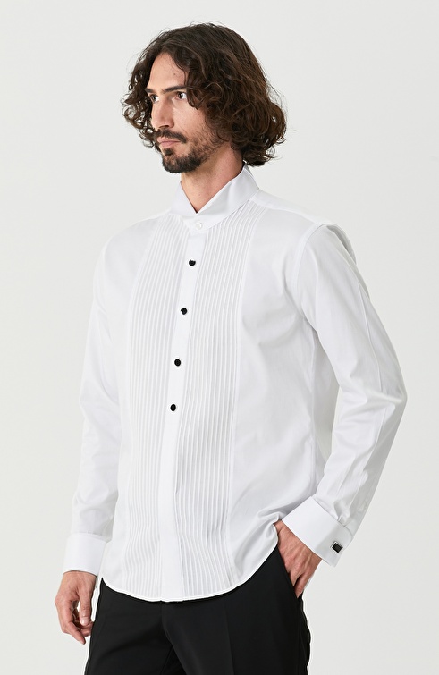 Slim Fit White Ribbed Shirt