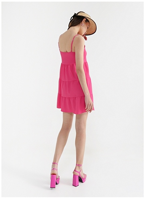 Factory Square Collar Dobby Pink Mini Women's Dress NASU